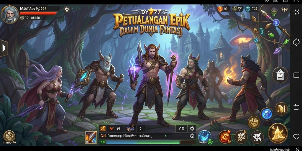 Antarmuka menarik yang menampilkan pertarungan RPG yang dinamis.